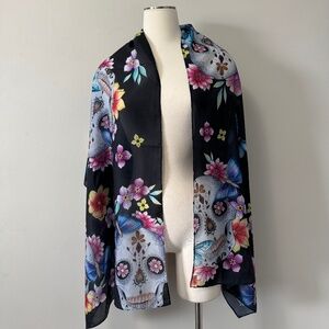 Anuschka Black Floral Skull Scarf